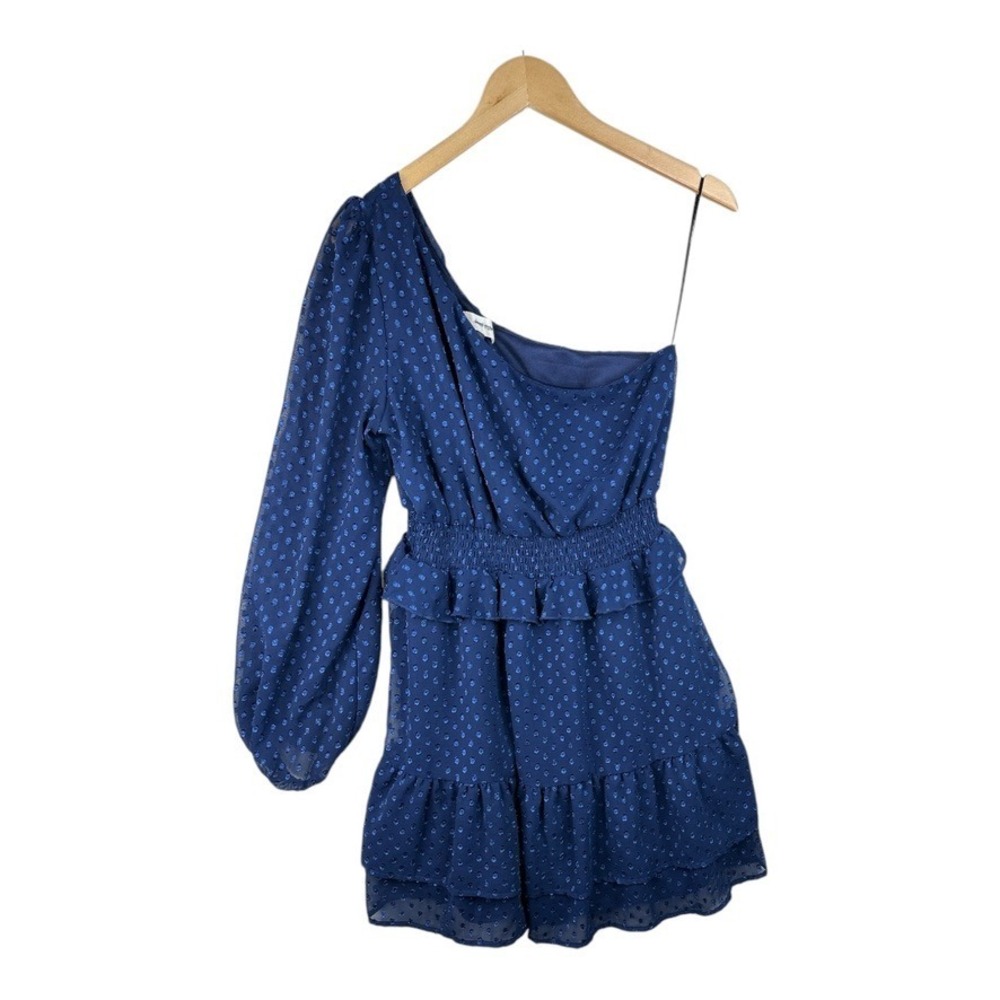 Altar'd State Swiss Dot One Shoulder Mini Empire Waist Dress blue Size Large